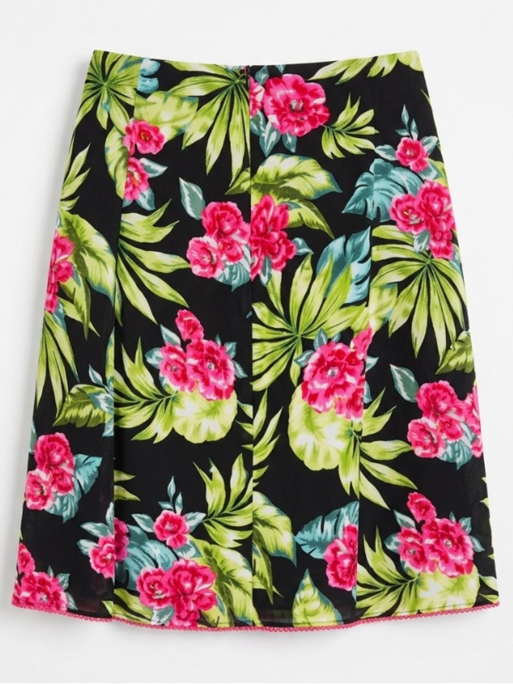 NINE & COMPANY 90s Tropical Resort Midi Hibiscus Palm Floral A-Line Skirt 16